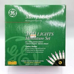 VTG GE Merry Midget 300 Lights Set Indoor Outdoor Clear Mini Bulbs 2001 99ft NOS